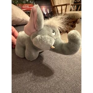 Gray Plush Elephant Stuffed Animal Toy Cute Tusk Eared Hair Accent